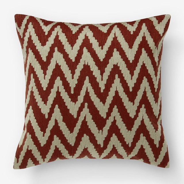 Chevron Crewel Pillow Cover, Ginger/Straw - Eclectic - Decorative Pillows - by West Elm